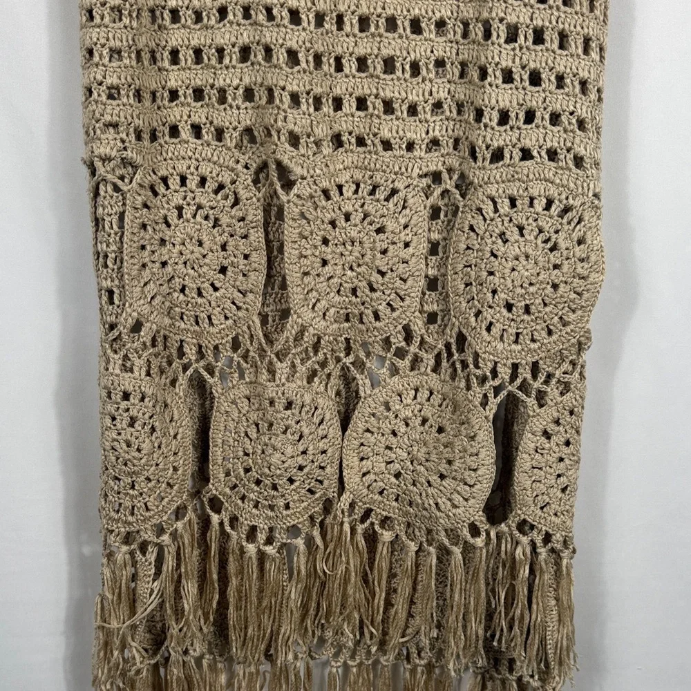 Venus Beige Crochet Fringe Tank Top Beach Swimsuit Coverup. Size M. Boho - Picture 4 of 5